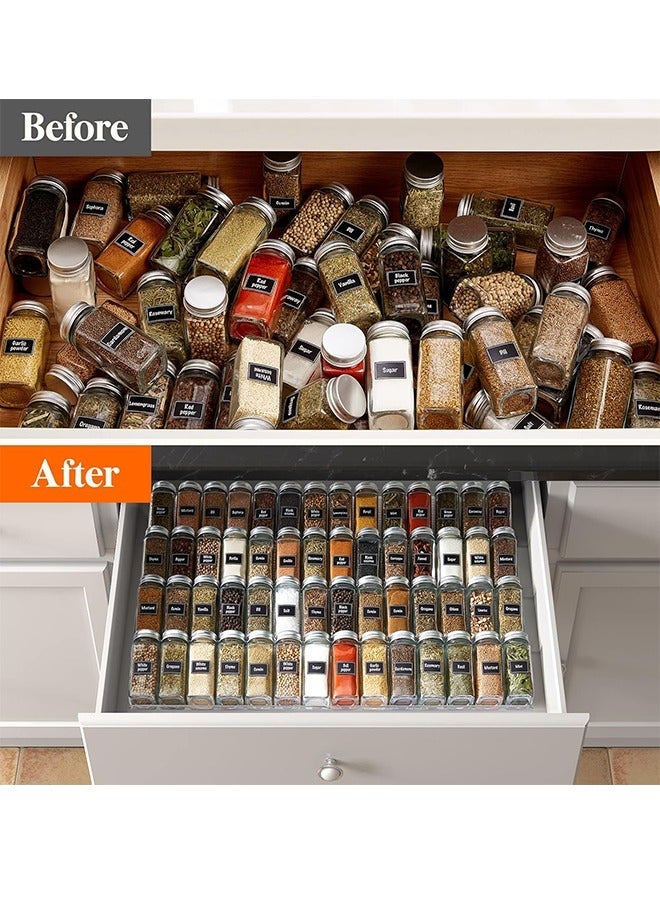 رف بهارات لدرج | منظم أكريليك درجي 8 قطع 4 طبقات قابل للتوسيع غير المنزلق، يلائم أدراج مطبخ 11'' إلى 22''، يحتوي على 24 جرة توابل أو أكثر، صينية شفافة آمنة للغذاء خالية من البيفنول أ، ضرورة لرمضان في مطابخ السعودية - Image 3